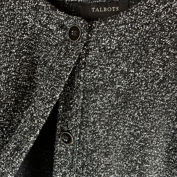 Talbots Womens Marled Black White Sweater Button Down Jacket Size 12 - Picture 3 of 8